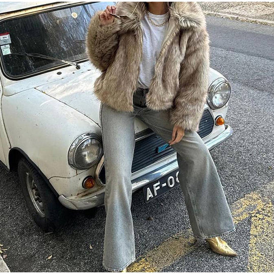 Damen kuschelige Teddy-Jacke mit modischem Schnitt Fudus