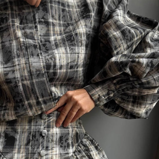 Damen Karierte Bluse und Rock Set Fudus