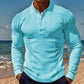 Herren eleganter Langarm-Polo mit Knopfleiste und strukturiertem Design Fudus
