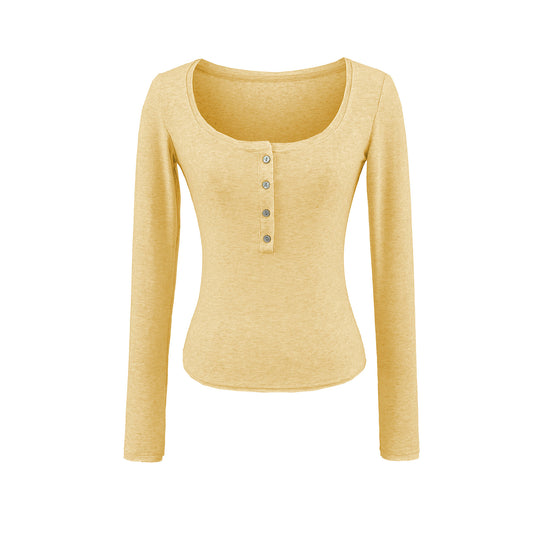 Damen Langarmshirt mit Knopfleiste und weichem Baumwollmix Fudus