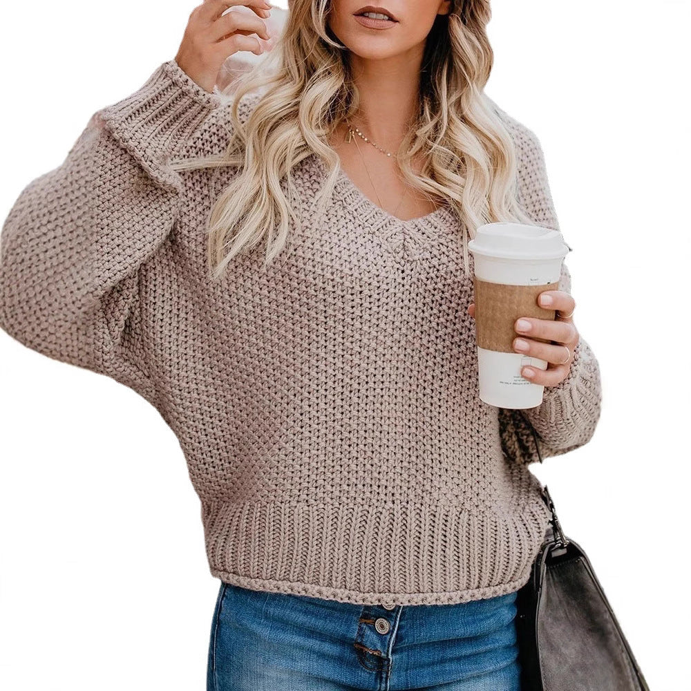 Damen Grobstrickpullover mit V-Ausschnitt und lässiger Passform Fudus