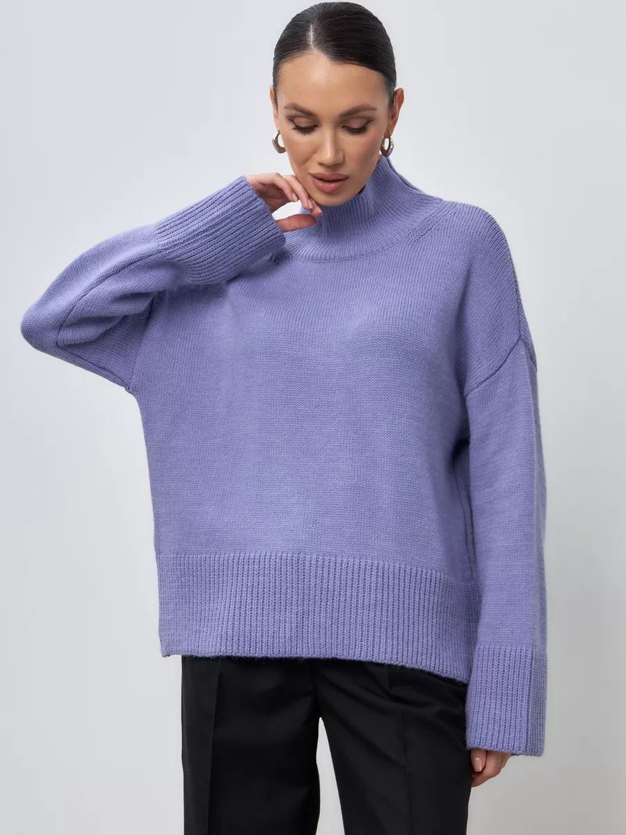 Damen Grobstrickpullover mit hohem Kragen und modernen Ärmeln Fudus