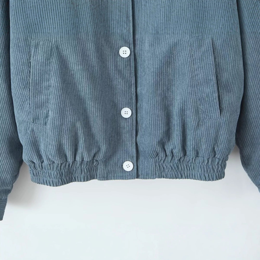 Damen lässige Cordjacke mit praktischen Pattentaschen und elastischem Bund Fudus
