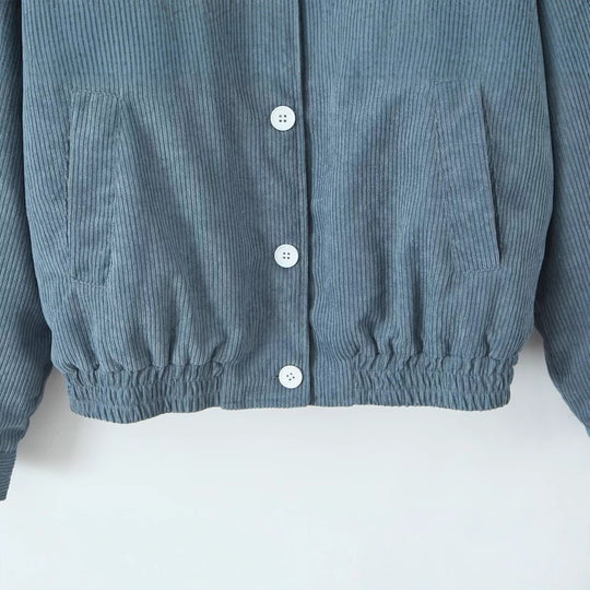 Damen lässige Cordjacke mit praktischen Pattentaschen und elastischem Bund Fudus