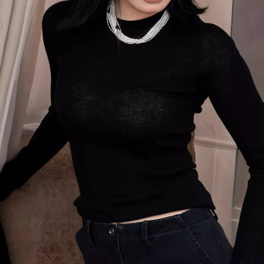 Damen langärmliges Ripp-T-Shirt