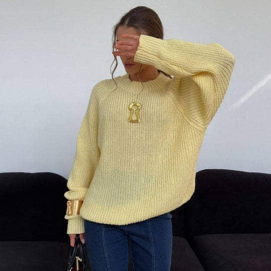 Damen Grobstrickpullover mit lässigem Schnitt und Raglanärmeln Fudus