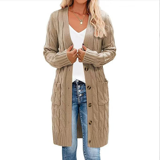 Damen Langstrickjacke mit Zopfmuster Fudus