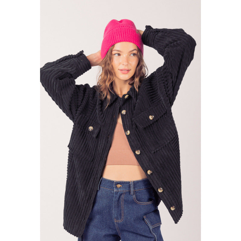 Damen lässige Cordjacke mit praktischen Taschen Fudus