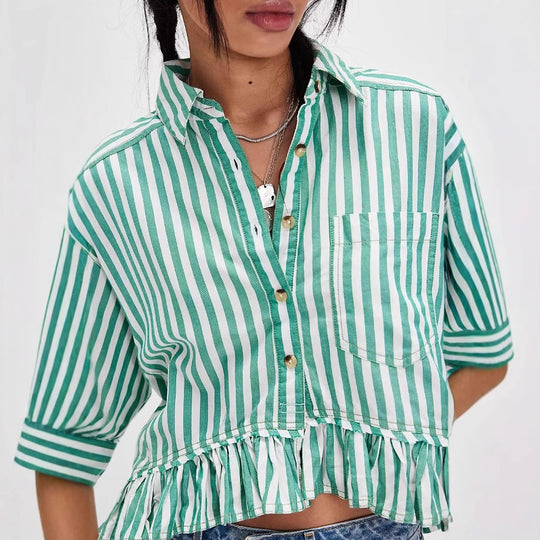 Damen lässige Bluse mit Rüschensaum Fudus