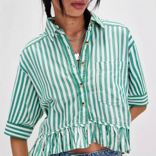 Damen lässige Bluse mit Rüschensaum Fudus