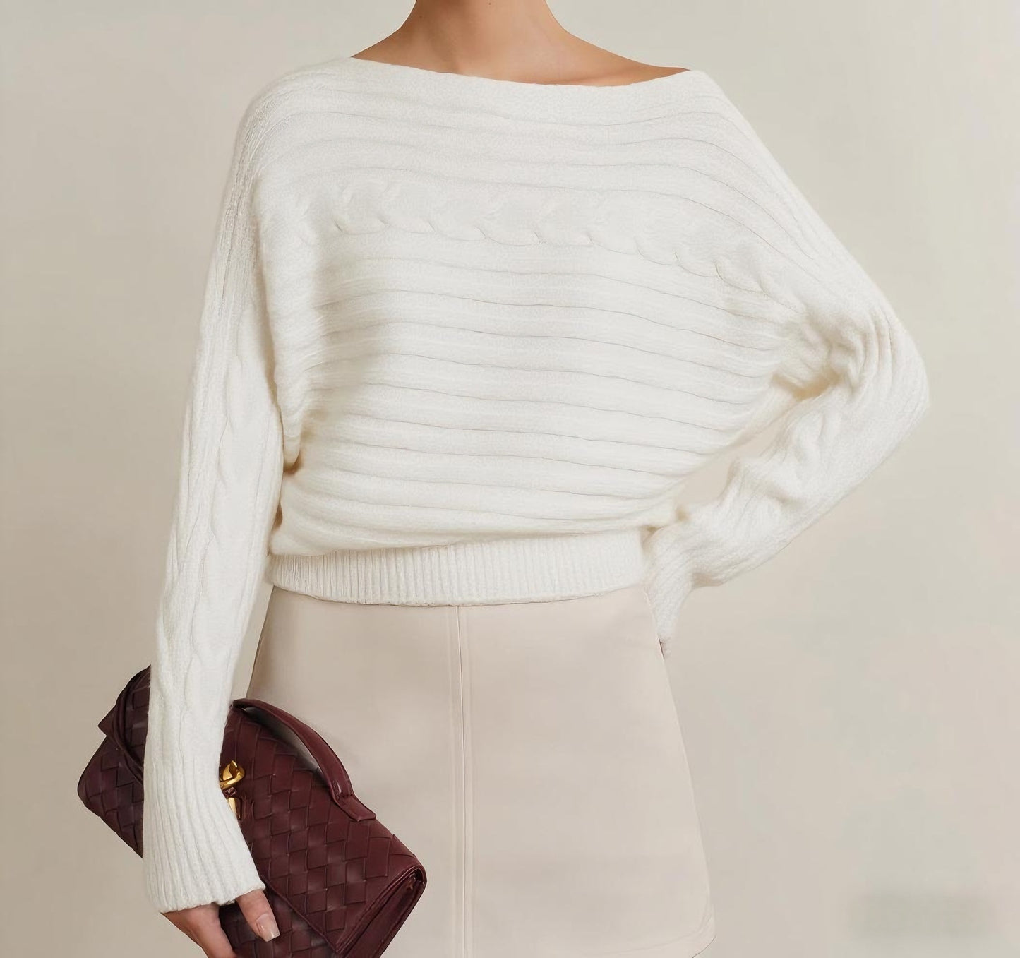 Damen Hübscher, lässiger Strickpullover mit breiten Ärmeln Fudus