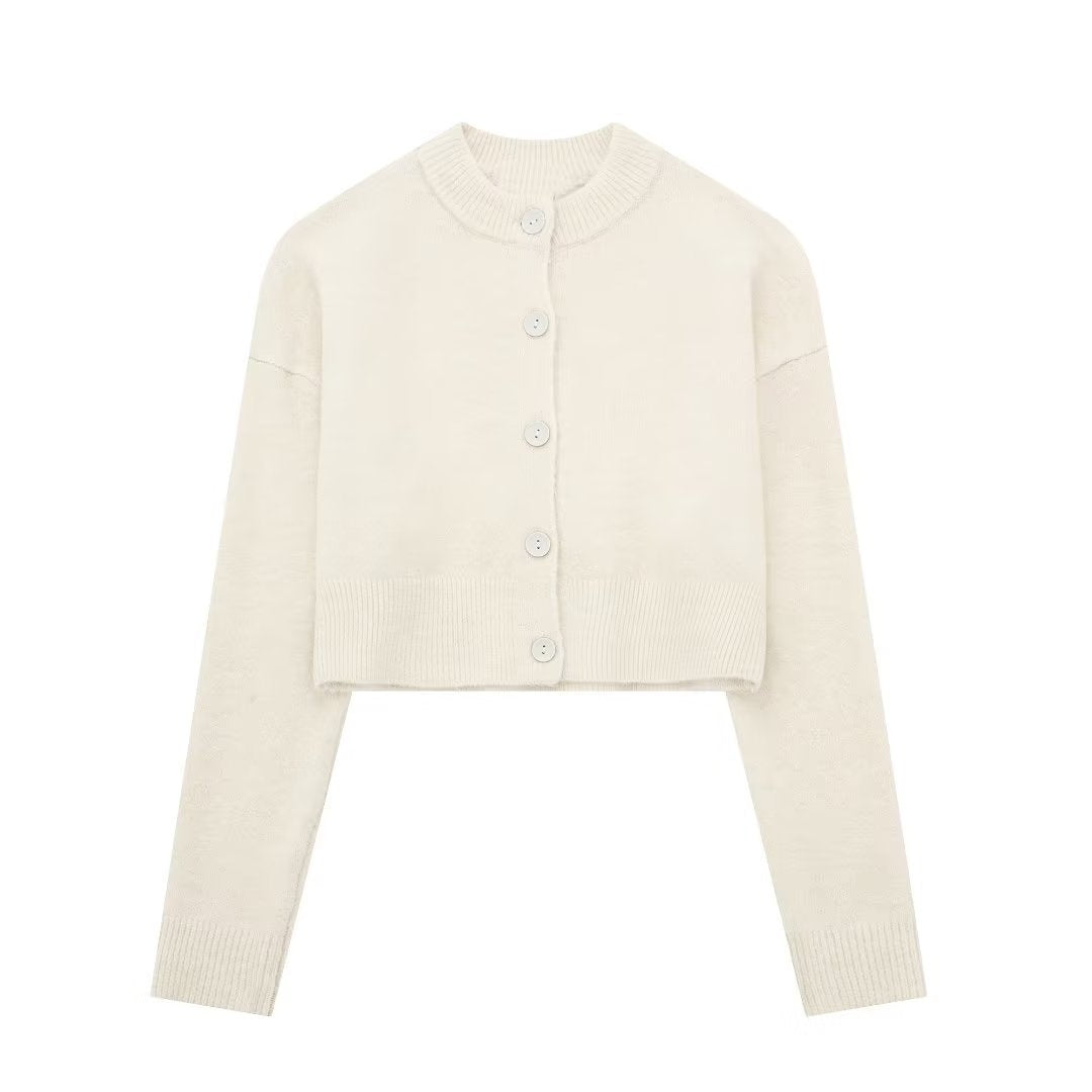 Damen Kurzpullover mit knopfbeschichtetem Design Fudus