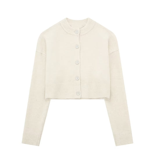 Damen Kurzpullover mit knopfbeschichtetem Design Fudus