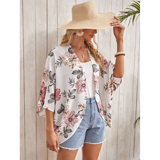Damen Modischer Kimono mit floralem Design und weit geschnittenen Ärmeln Fudus