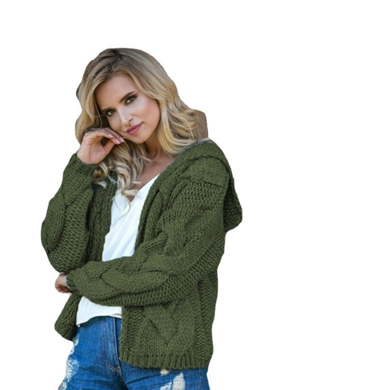 Damen Grobstrickjacke mit Kapuze und strukturiertem Zopfmuster Fudus