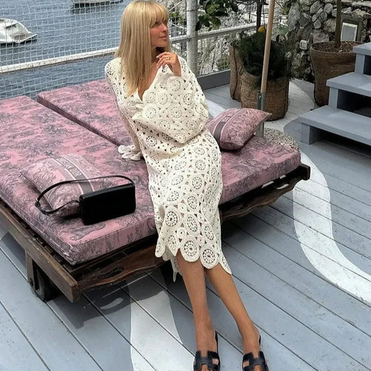 Damen Häkelkleid mit voluminösen Ärmeln und traumhaften Details Fudus