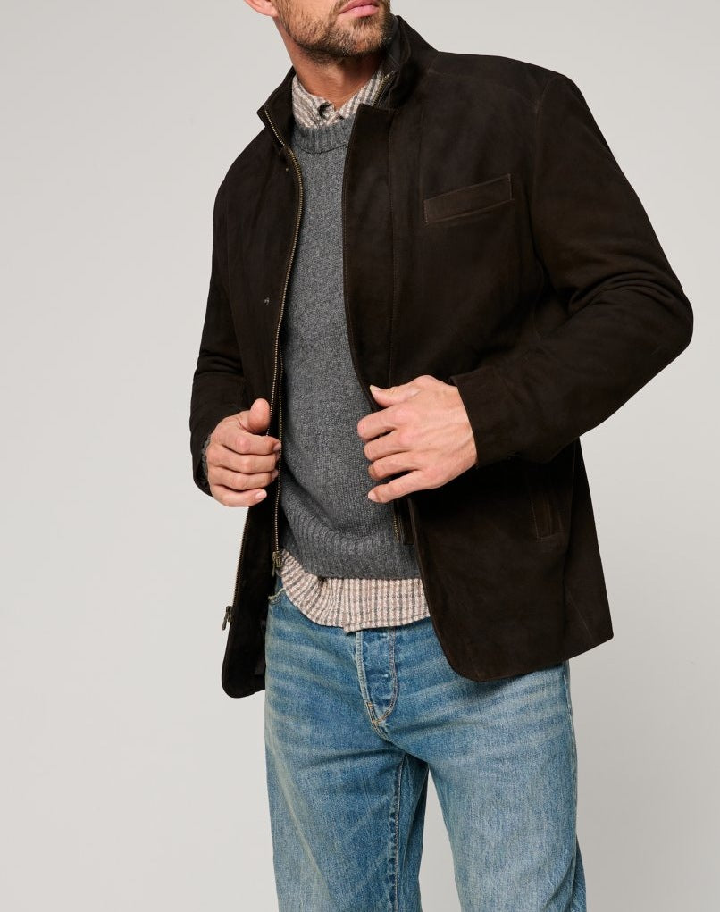 Herren Wildlederjacke mit modernem Stehkragen Fudus