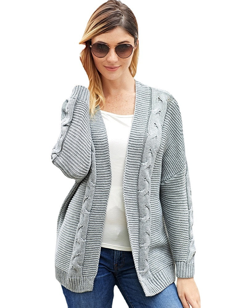 Damen Grobstrickcardigan mit Zopfmuster und lässigem Schnitt Fudus