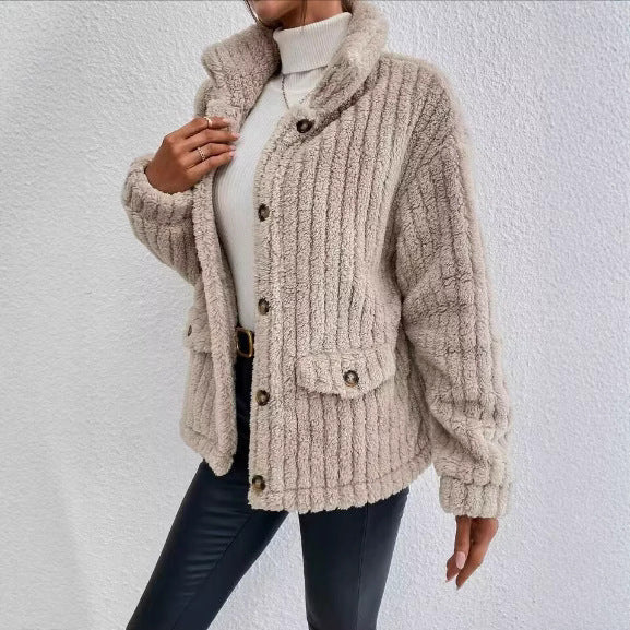 Damen Kuschelige Fleecejacke mit aufgesetzten Taschen Fudus