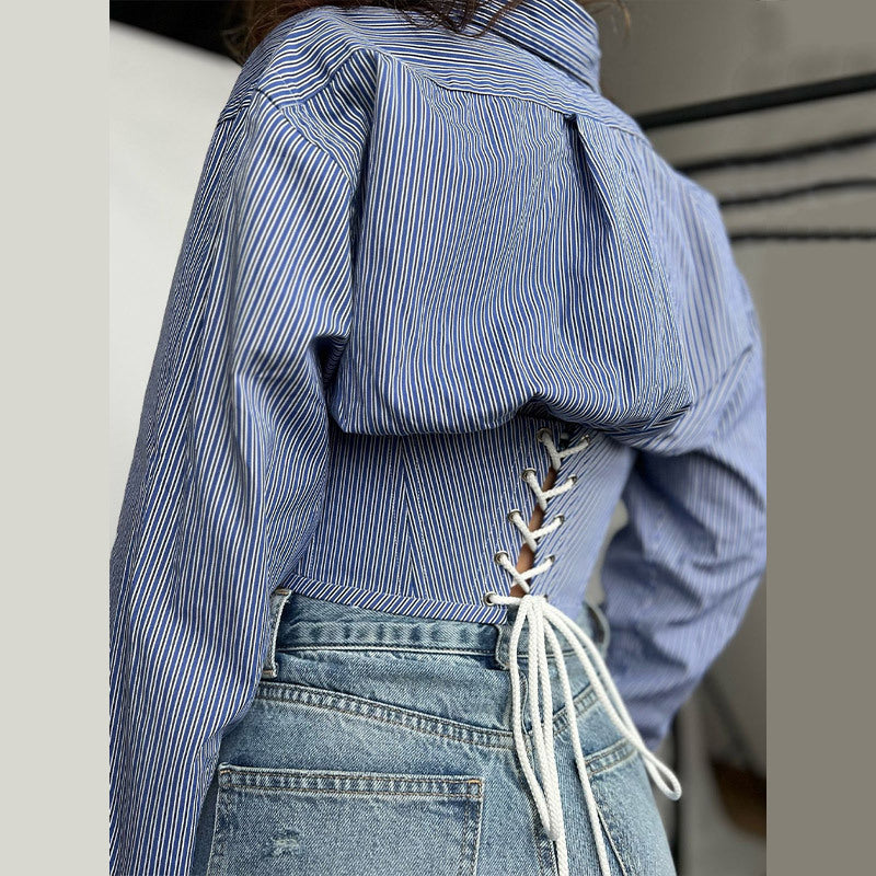 Damen Hemdbluse mit innovativem Schnitt und strukturierten Ärmeln Fudus