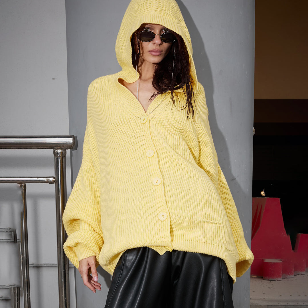 Damen Kuscheliger Strickmantel mit Kapuze Fudus