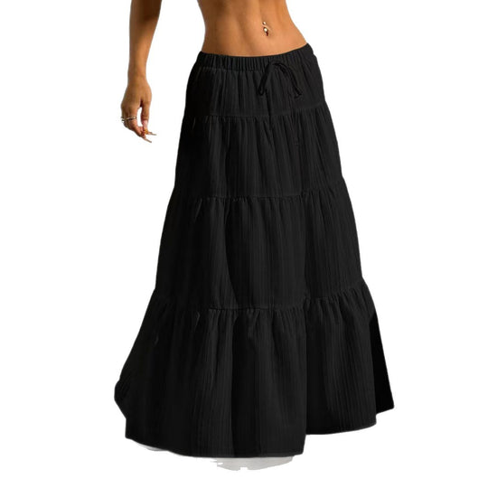 Damen Langer gestufter Rock mit elastischem Bund und Raffungen Fudus