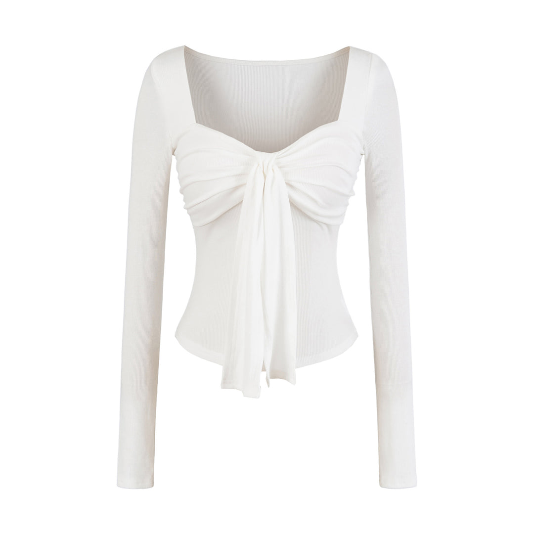 Damen langärmliges Oberteil mit dekorativem Knoten Fudus