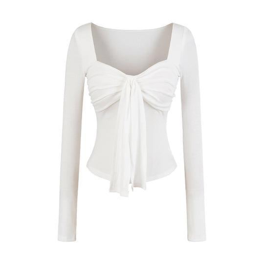 Damen langärmliges Oberteil mit dekorativem Knoten Fudus