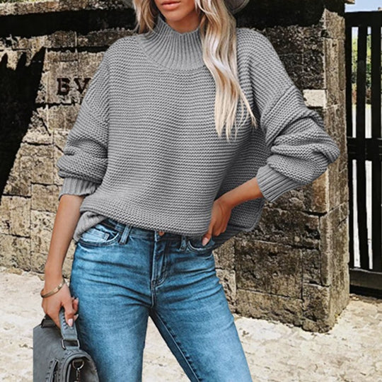 Damen Grobstrickpullover mit hohem Kragen Fudus