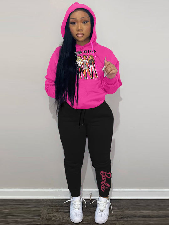 Damen Hoodie und Jogginghose Set mit inspirierendem Barbie-Motiv Fudus
