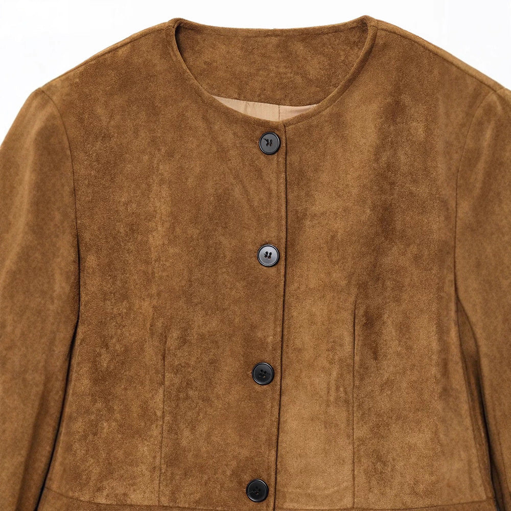 Damen Kunstlederjacke mit elegantem Stehkragen und praktischen Knopfdetails Fudus