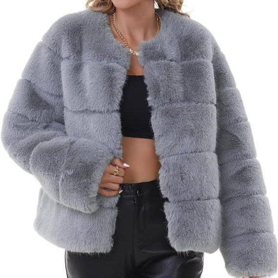 Damen Modischer Kunstfell-Jacke mit strukturiertem Design Fudus