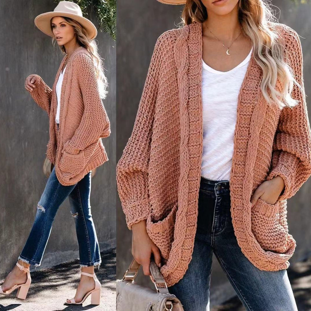 Damen Grobstrickjacke mit offenen Taschen und lässigem Schnitt Fudus