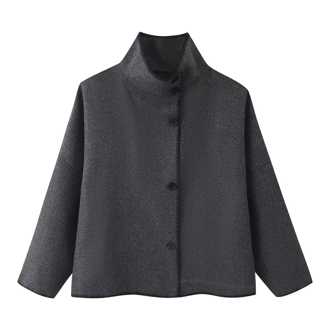 Damen lässige Jacke mit Stehkragen und Kontrastnähten Fudus