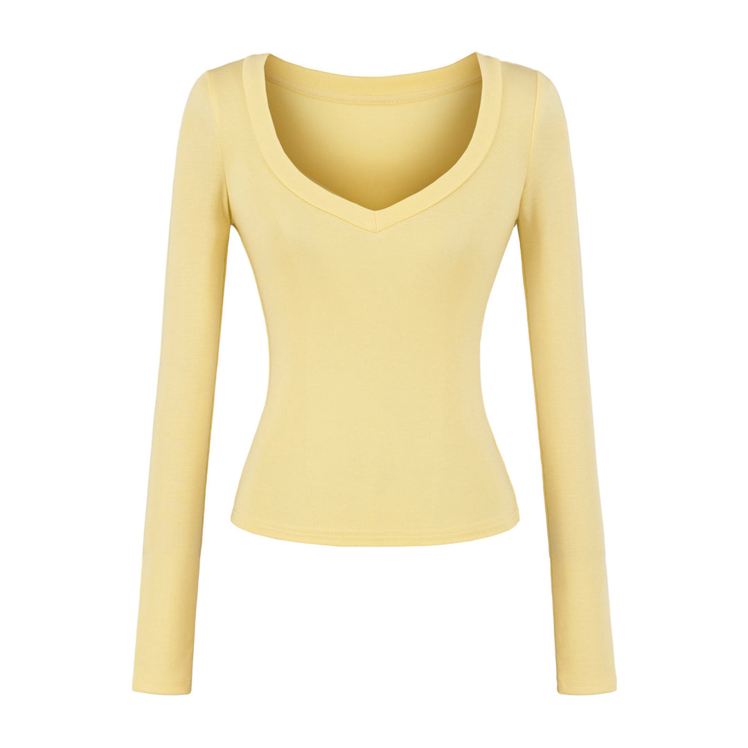 Damen langärmliges Slim-Fit Oberteil mit V-Ausschnitt Fudus