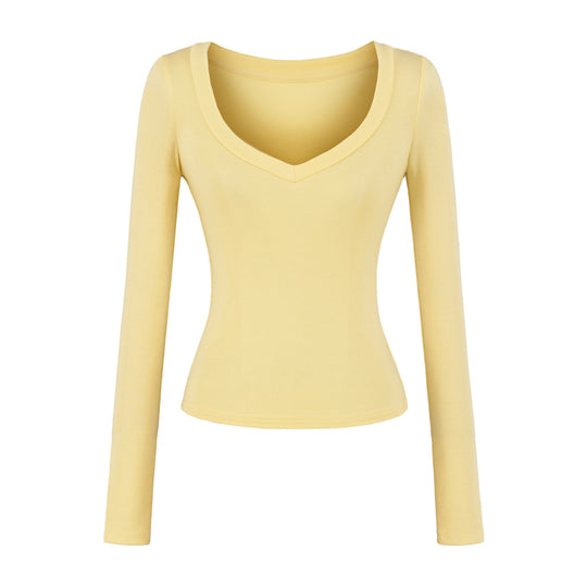 Damen langärmliges Slim-Fit Oberteil mit V-Ausschnitt Fudus