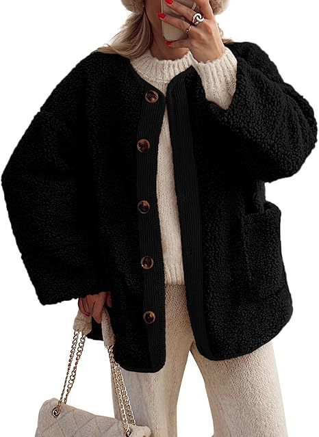 Damen kuschelige Fleecejacke mit Knopfdetails Fudus