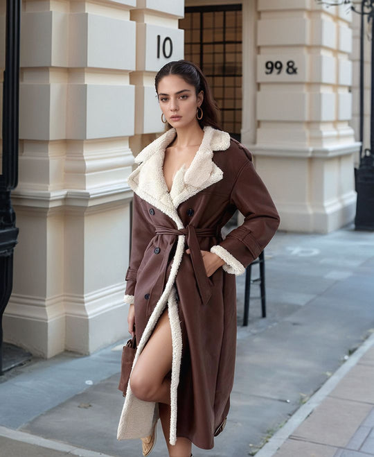 Damen Modischer Mantel im lässigen Schnitt mit Teddyfutter und Doppelknope Fudus