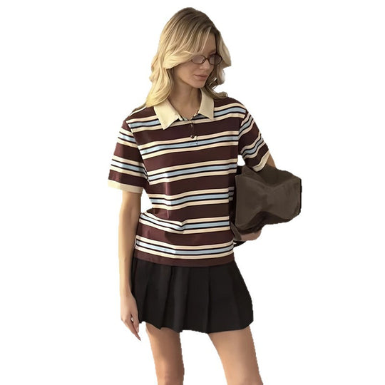 Damen langärmliges Poloshirt mit modernen Streifen Fudus