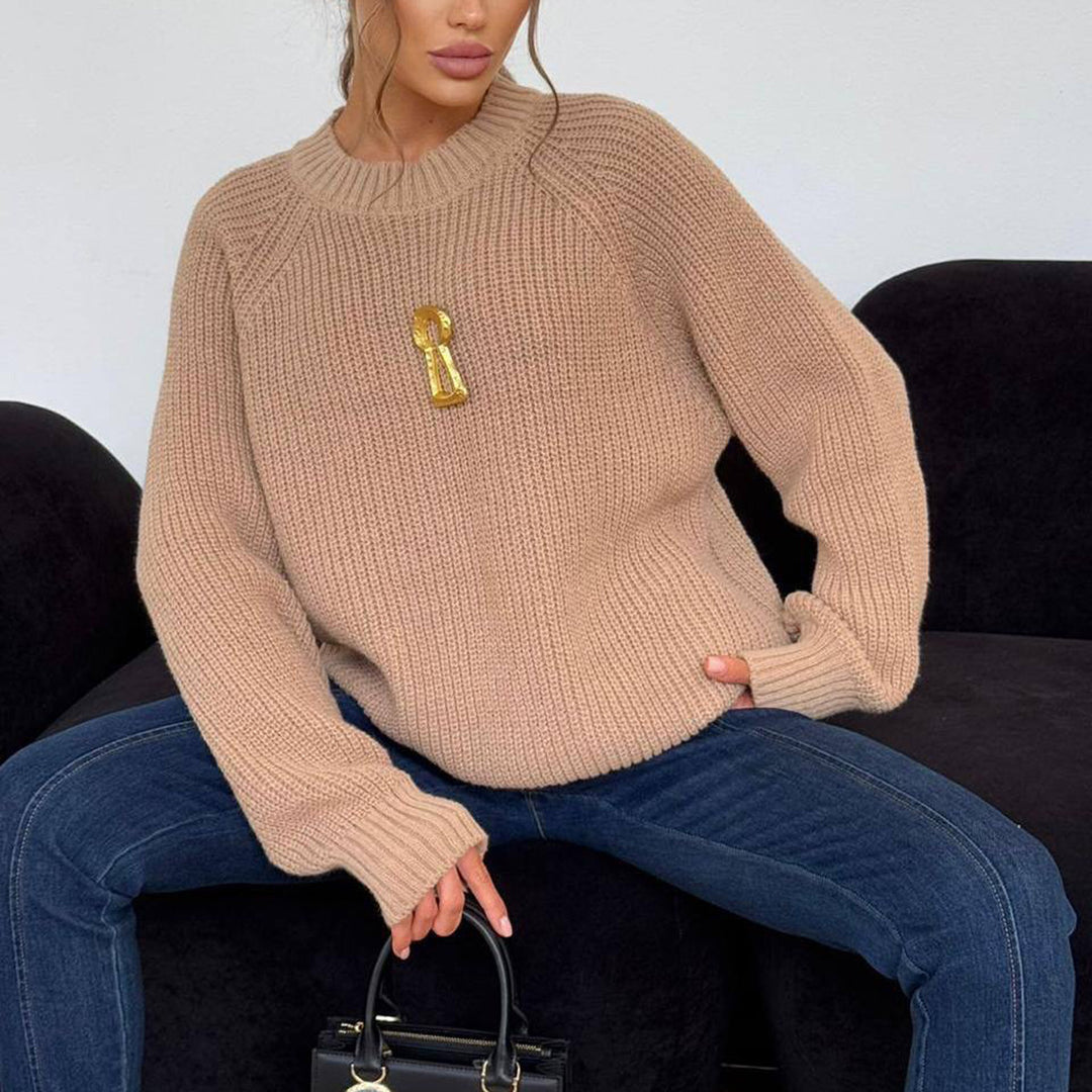 Damen Grobstrickpullover mit lässigem Schnitt und Raglanärmeln Fudus