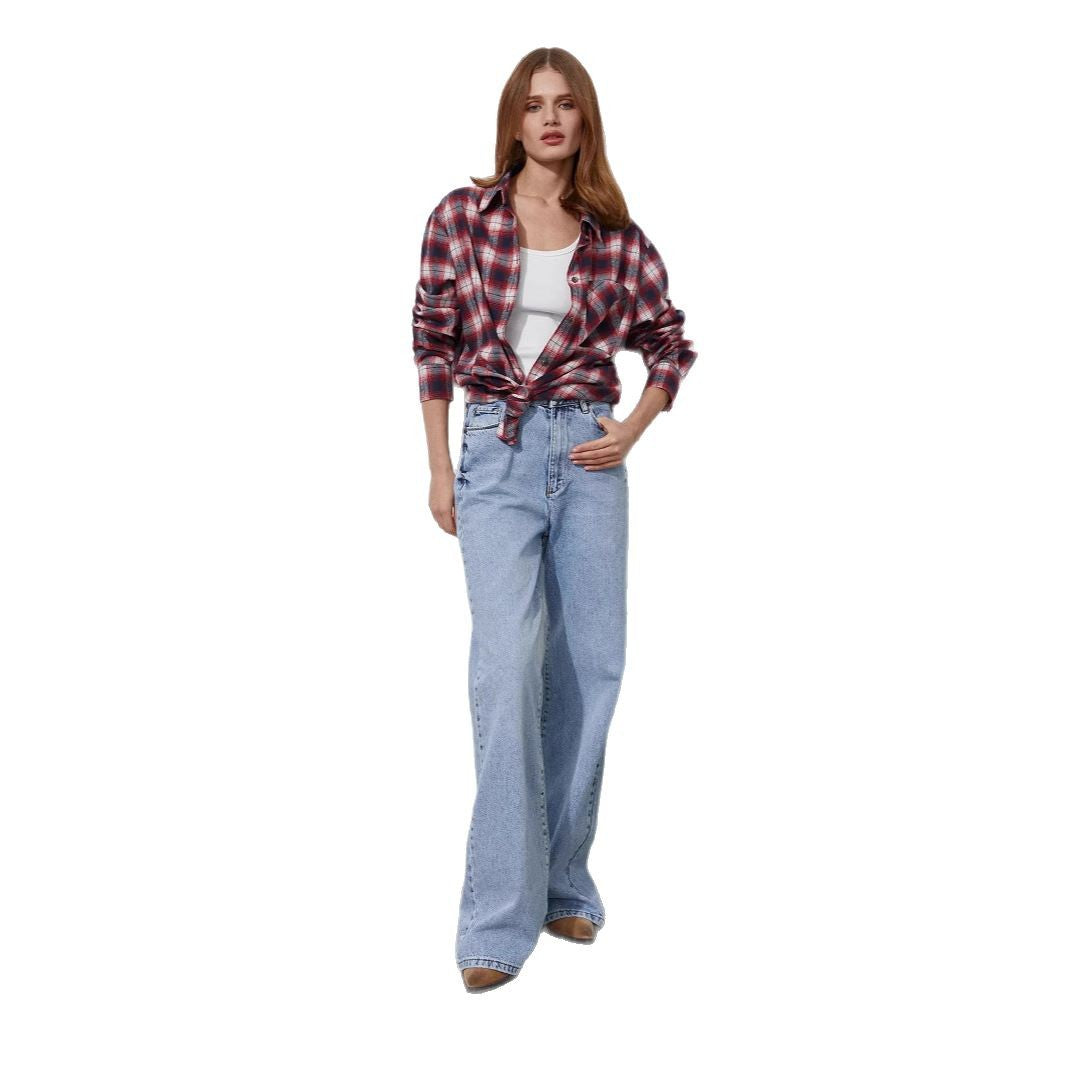 Damen Lässig kariertes Hemd aus weichem Flanell Fudus