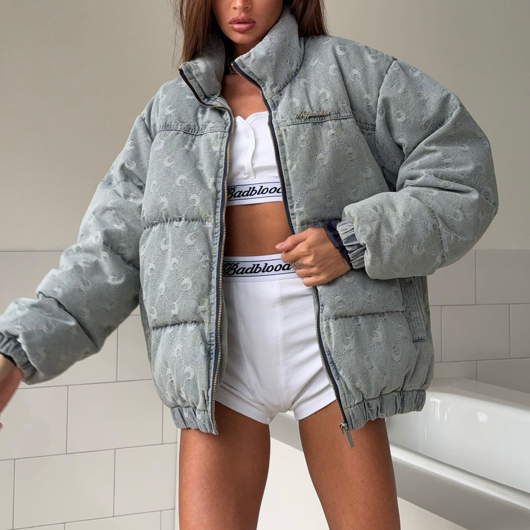 Damen Lässige Steppjacke mit hohem Kragen und elastischen Bündchen Fudus