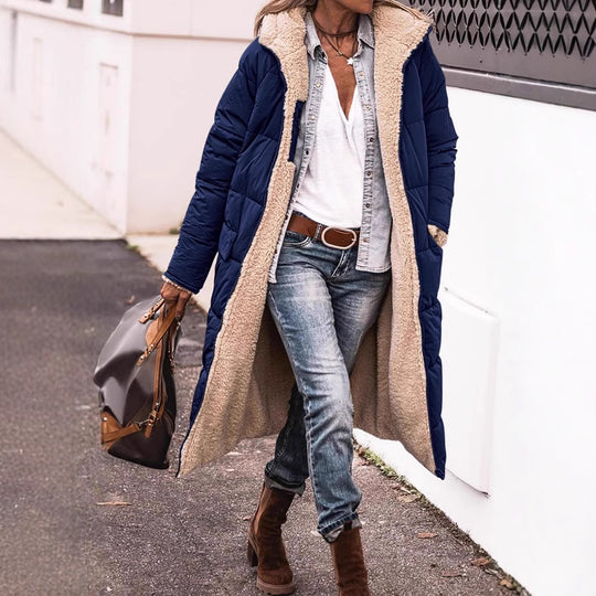 Damen Langer gesteppter Wintermantel mit kuscheligem Innenfutter Fudus