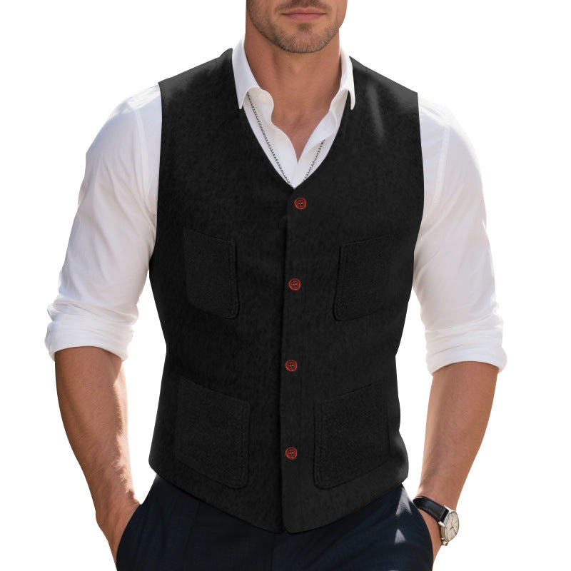 Herren ärmellose Weste aus hochwertigem Wollmix mit praktischen Taschen Fudus