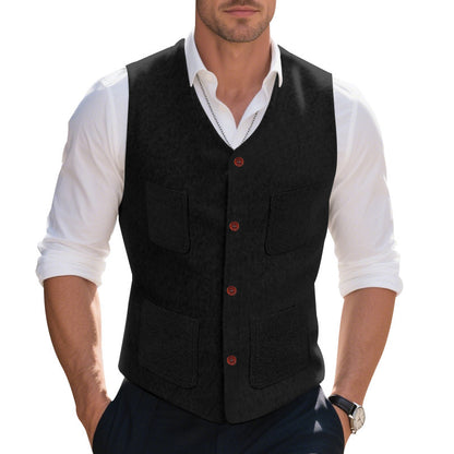 Herren ärmellose Weste aus hochwertigem Wollmix mit praktischen Taschen Fudus
