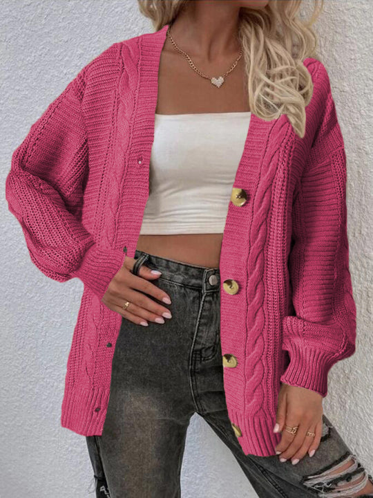 Damen Grobstrickcardigan mit Knopfdetails und Zopfmuster Fudus