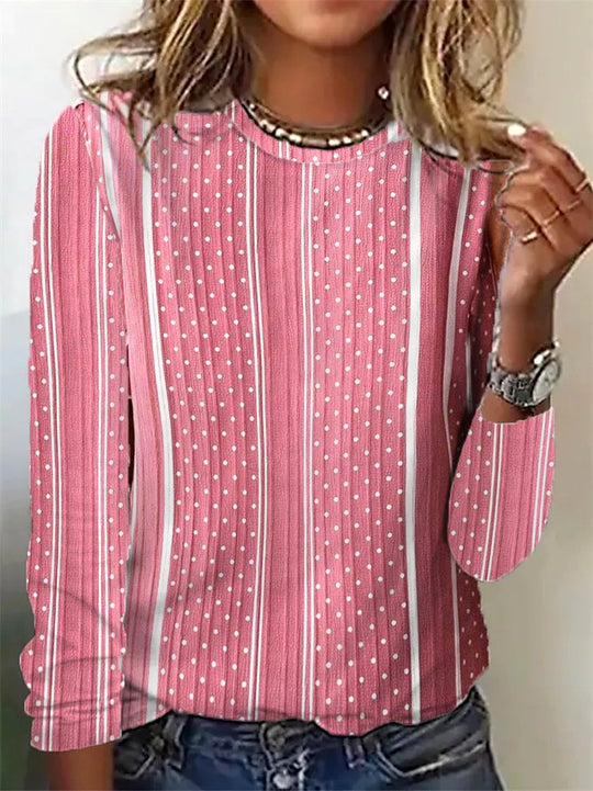 Damen Langarmbluse mit gestreiftem Punkte-Design Fudus