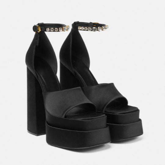 Damen High-Platform Open-Toe Sandalen mit Verziertem Knöchelriemen