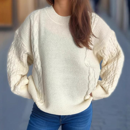 Damen Grobstrickpullover mit eleganten Zopfmuster und lässigem Schnitt Fudus
