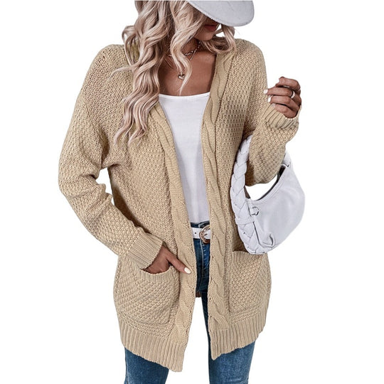 Damen Grobstrickjacke mit offener Front und tiefen Taschen Fudus